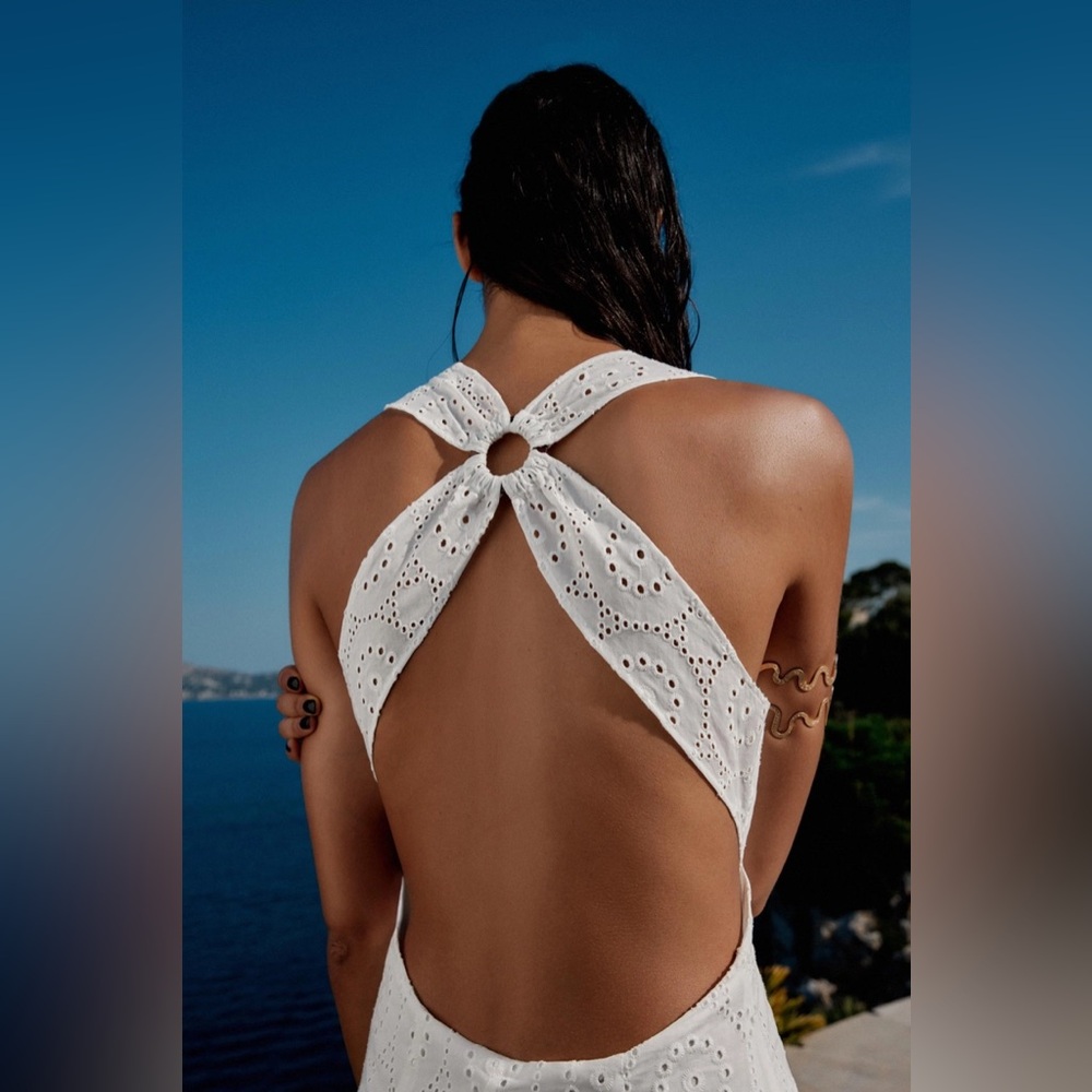 ZARA Cotton Eyelet Embroidered Halter Midi dress. L NWT - Picture 4 of 16